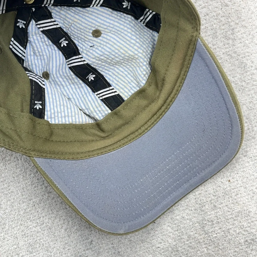 Adidas Hat Cap Strap Back Olive Green Black Trefoil Dad Twill VTG Y2K Faded
